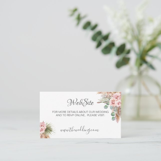 Calligraphy Rustic Boho Floral Wedding Website Visitenkarte (Stehend Vorderseite)