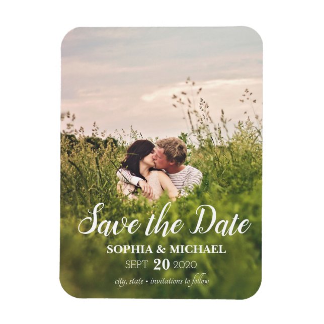 Calligraphy Save the Date Wedding Photo Magnet (Vertikal)