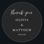 Calligraphy Script Black Danke Hochzeit Runder Aufkleber<br><div class="desc">Kalligrafie Script Danke Hochzeit</div>