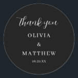 Calligraphy Script Black Danke Hochzeit Runder Aufkleber<br><div class="desc">Kalligrafie Script Danke Hochzeit</div>