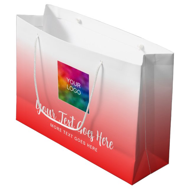 Calligraphy Script Custom Logo Here Red Template Große Geschenktüte (Vorderseite Schrägansicht)