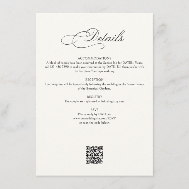 Calligraphy Script Details Wedding Begleitkarte (Vorderseite)