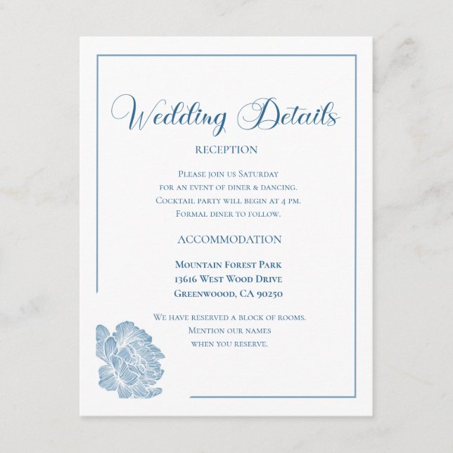 Calligraphy Script Dusty Blue Floral Wedding Begleitkarte (Vorderseite)