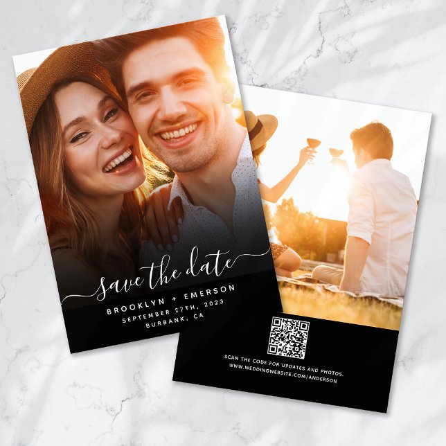 Calligraphy Script Foto QR Code Hochzeit Save The Date (Von Creator hochgeladen)
