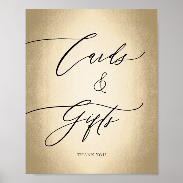 Calligraphy Script Gold Cards & Gifts Wedding Poster (Vorne)