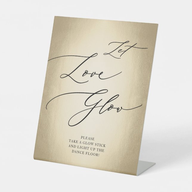 Calligraphy Script Gold Gelassen Liebe Glow Weddin Sockelschild (Vorderseite)