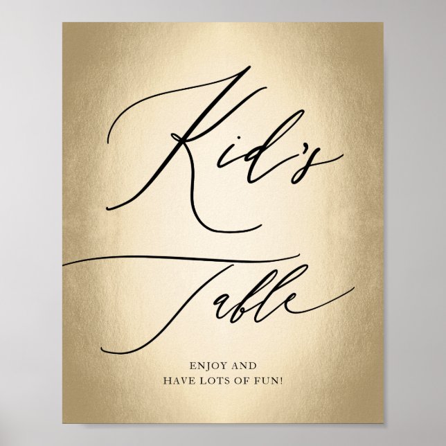 Calligraphy Script Gold Kid's Table Wedding Sign Poster (Vorne)
