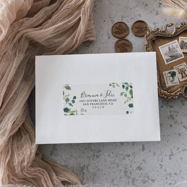 Calligraphy Script Green Foliage Wedding RSVP Adressaufkleber (Von Creator hochgeladen)