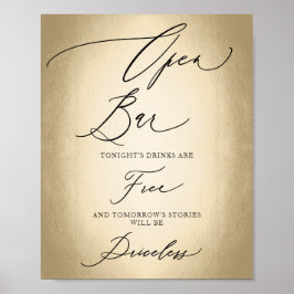 Calligraphy Script Open Bar Funny Wedding Sign Poster