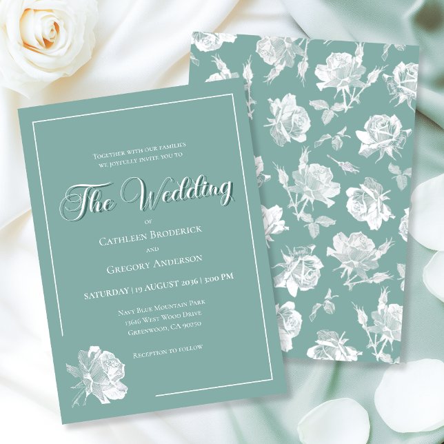 Calligraphy Script Sage Green Floral Wedding Einladung (Von Creator hochgeladen)