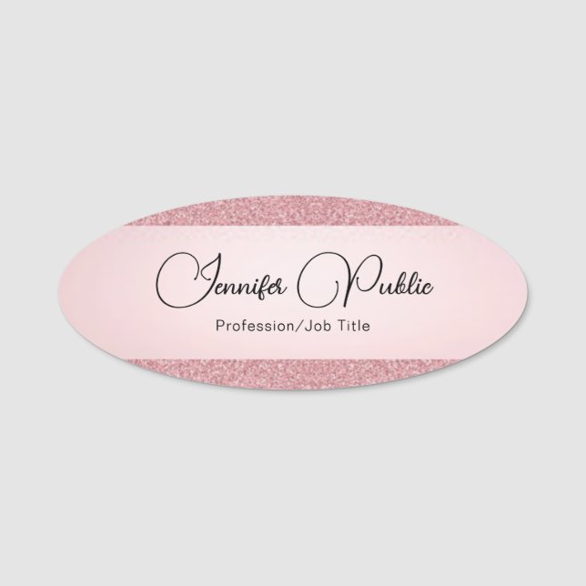Calligraphy Script Template Rose Gold Glitzer Look Namensschild (Vorderseite)