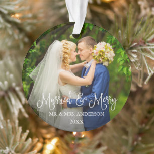 Calligraphy Script Verheiratet und Merry Wedding F Ornament