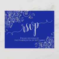 Calligraphy Silver Frills Royal Blue Wedding RSVP