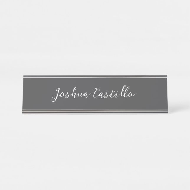 Calligraphy Simple Grey Professional Name Schreibtischnamensplakette (Vorderseite )