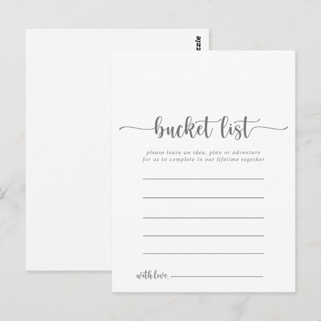 Calligraphy Simple Silver Bucket List Cards Postkarte (Vorne/Hinten)