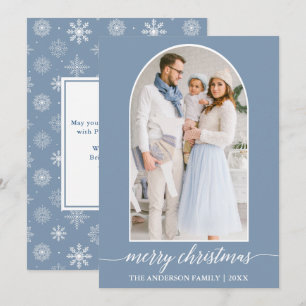 Calligraphy Snowflakes Foto Arch Dusty Blue Feiertagskarte