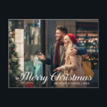 Calligraphy Star Merry Christmas Couple Foto Postkarte<br><div class="desc">Moderne Kalligraphie Drehbuch Star Merry Christmas Couple Foto Postcard</div>