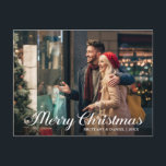 Calligraphy Star Merry Christmas Couple Foto Postkarte<br><div class="desc">Moderne Kalligraphie Drehbuch Star Merry Christmas Couple Foto Postcard</div>