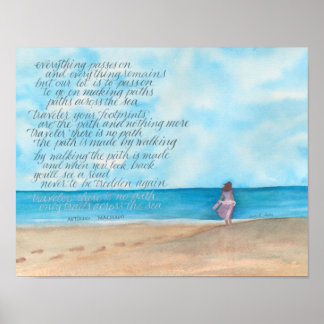 Calligraphy Traveler Gedicht am Strand von Waterco Poster