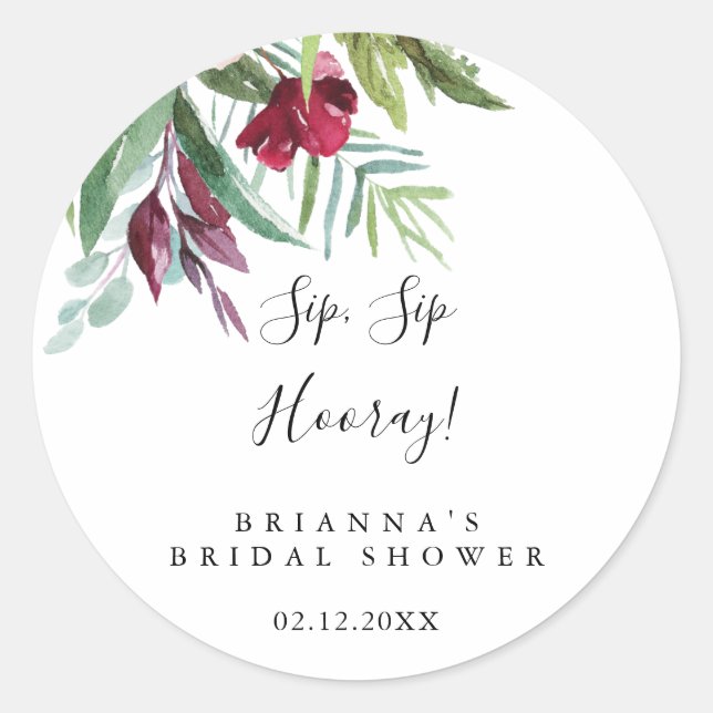Calligraphy Tropical Sip Hooray Brautparty Runder Aufkleber (Vorderseite)