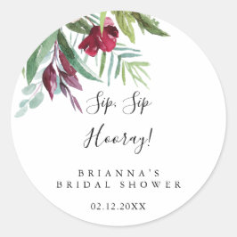 Calligraphy Tropical Sip Hooray Brautparty Runder Aufkleber