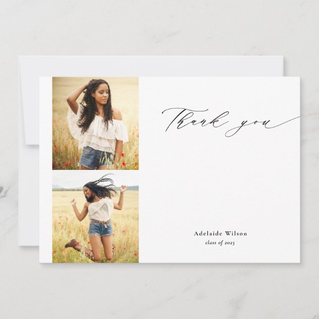 Calligraphy Two Foto Abschluss Vielen Dank Dankeskarte (Vorderseite)