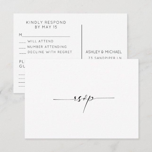 CALLIGRAPHY TYPOGRAPHY Wedding RSVP Card Einladung (Vorne/Hinten)