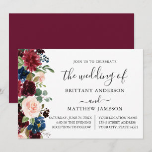 Calligraphy Watercolor Floral Wedding Burgundy Einladung