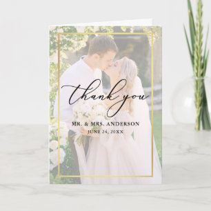 Calligraphy Wedding 2 Foto von Gold Overlay Fold Dankeskarte