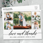 Calligraphy Wedding 5 Foto Liebe und Danke Postkarte<br><div class="desc">Modernes Kalligraphieskript 5 Foto Collage Wedding Liebe und dank Postkarte</div>