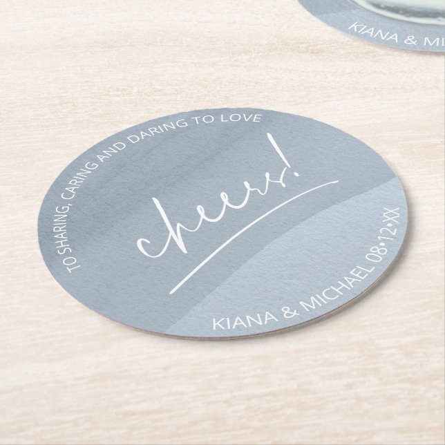 Calligraphy Wedding Cheers Dusty Blue ID771 Runder Pappuntersetzer (Angewinkelt)