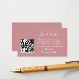 Calligraphy Wedding Details Website QR Dusty Rose Begleitkarte