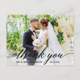 Calligraphy Wedding Foto Bride Groom Danke B Postkarte