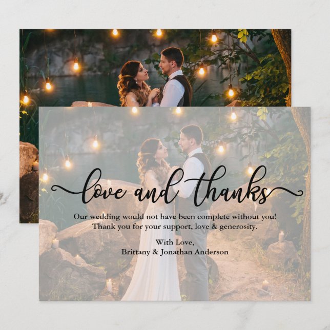 Calligraphy Wedding Foto Overlay Liebe dank Karte (Vorne/Hinten)