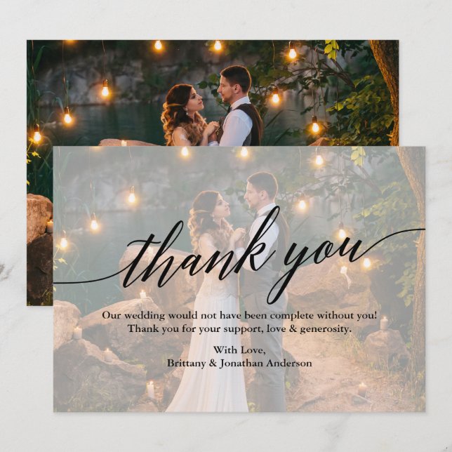 Calligraphy Wedding Foto Overlay Vielen Dank Karte (Vorne/Hinten)