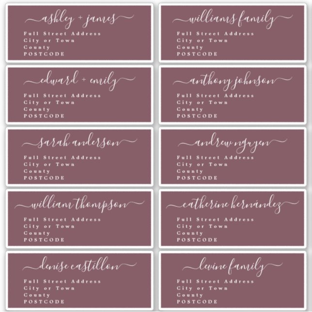 Calligraphy Wedding Guest Address Labels UK Layout (Vorderseite)