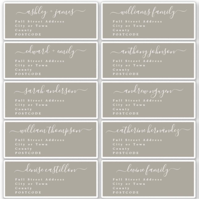 Calligraphy Wedding Guest Address Labels UK Layout (Vorderseite)