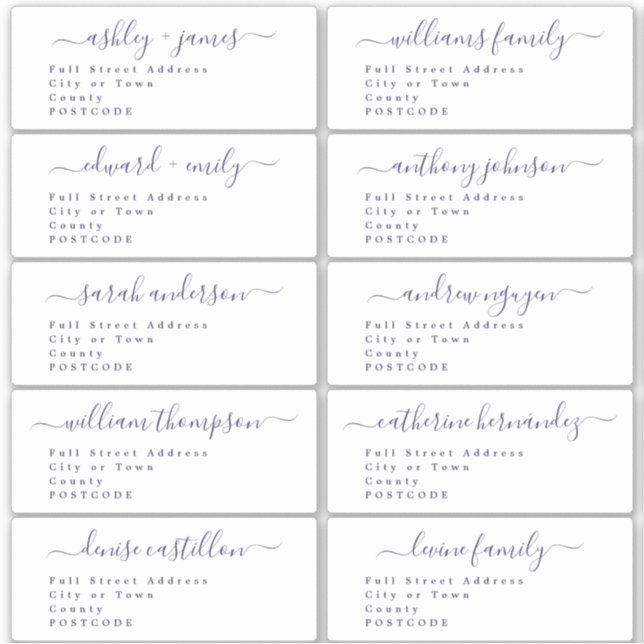 Calligraphy Wedding Guest Address Labels UK Layout (Vorderseite)