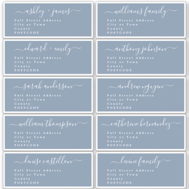 Calligraphy Wedding Guest Address Labels UK Layout (Vorderseite)