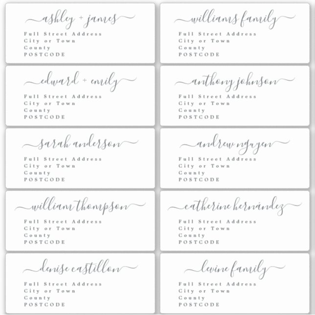 Calligraphy Wedding Guest Address Labels UK Layout (Vorderseite)