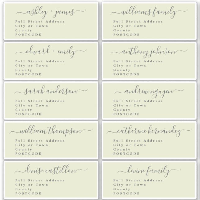 Calligraphy Wedding Guest Address Labels UK Layout (Vorderseite)