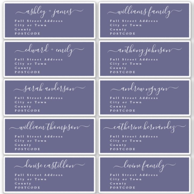 Calligraphy Wedding Guest Address Labels UK Layout (Vorderseite)
