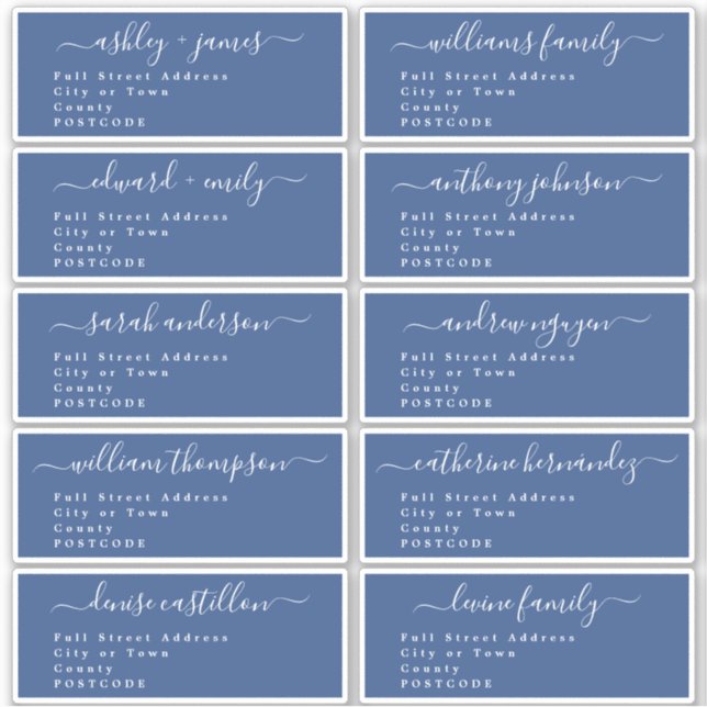 Calligraphy Wedding Guest Address Labels UK Layout (Vorderseite)