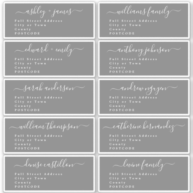 Calligraphy Wedding Guest Address Labels UK Layout (Vorderseite)