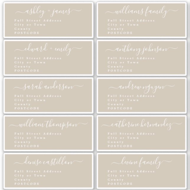 Calligraphy Wedding Guest Address Labels UK Layout (Vorderseite)