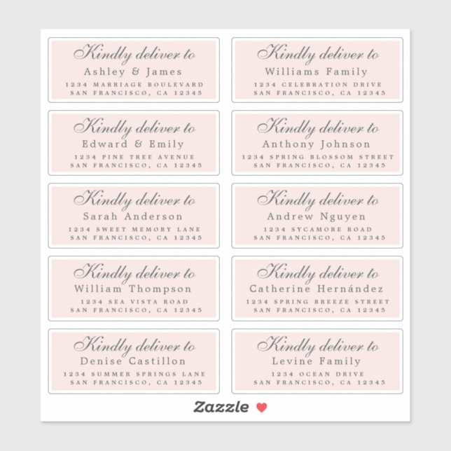 Calligraphy Wedding Guest Address Pink Aufkleber (Blatt)