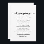 Calligraphy Wedding Kissing Menu Game Card<br><div class="desc">Diese kalligraphische Hochzeitskissingkarte ist ideal für einen rustikalen Hochzeitsempfang. Das einfache und elegante Design zeichnet sich durch klassische und extravagante Schriftzeichen in Schwarz und Weiß aus.</div>