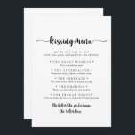 Calligraphy Wedding Kissing Menu Game Card<br><div class="desc">Diese kalligraphische Hochzeitskissingkarte ist ideal für einen rustikalen Hochzeitsempfang. Das einfache und elegante Design zeichnet sich durch klassische und extravagante Schriftzeichen in Schwarz und Weiß aus.</div>