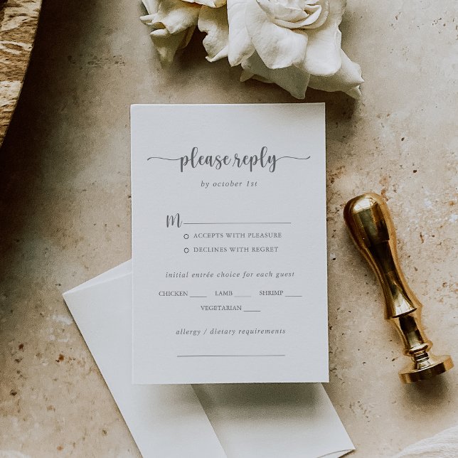 Calligraphy Wedding Silver Menü UAWG RSVP Karte (Von Creator hochgeladen)