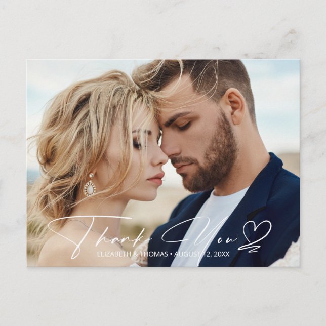 Calligraphy Wedding Vielen Dank Dusty Blue ID771 Ankündigungspostkarte (Vorderseite)